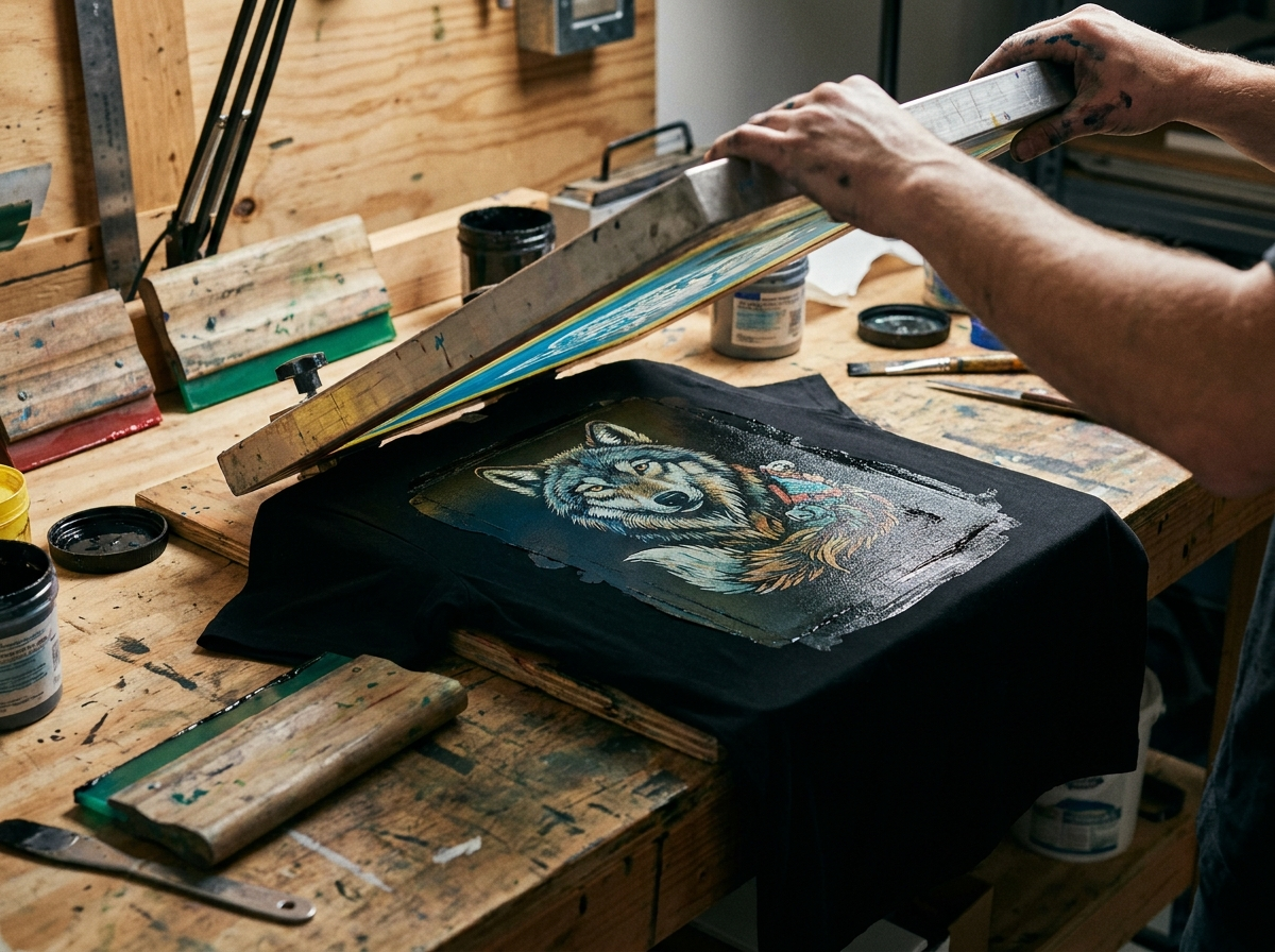 Custom t-shirt printing process — silk screen frame